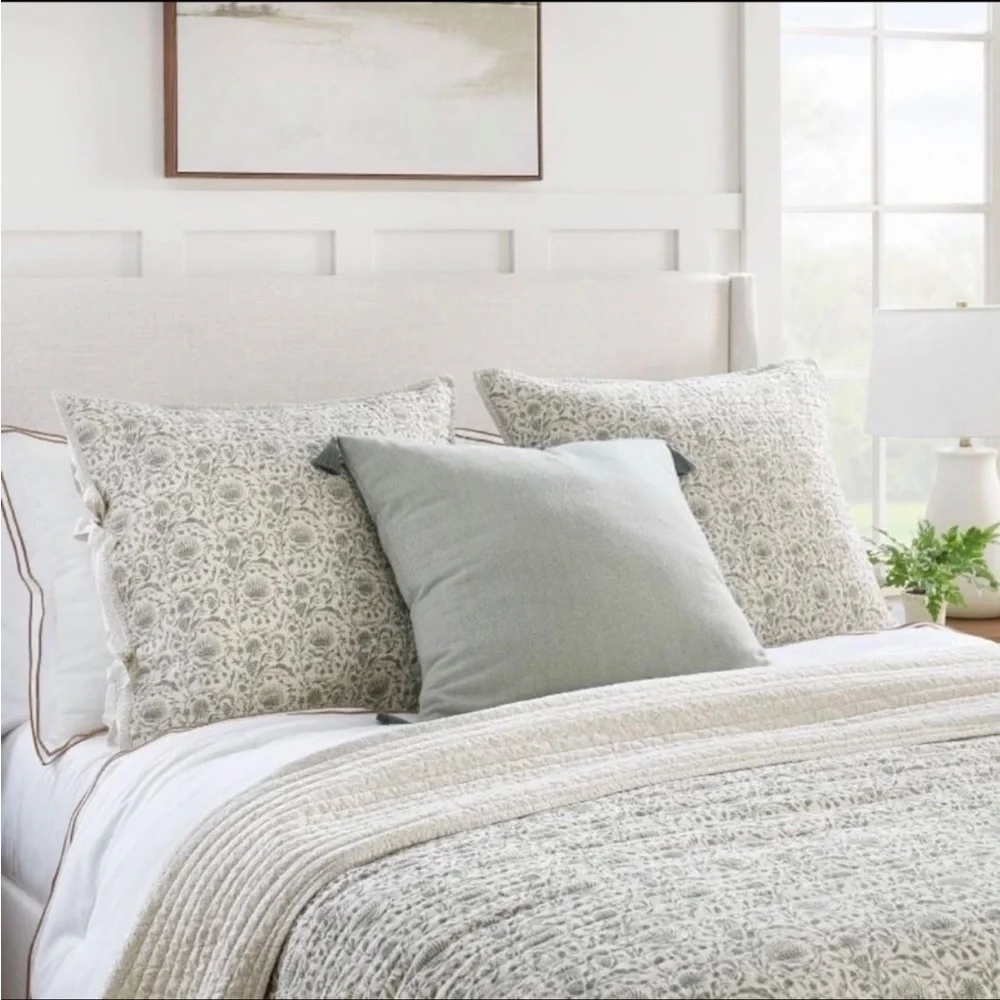 2 Euro Decorative Border Cotton Slub Print Sham Teal– Threshold Studio McGee